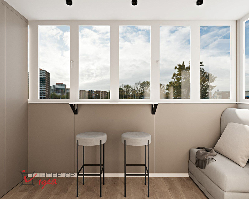 Мінімалістична спальня з робочим місцем в ЖК «Парковий квартал»