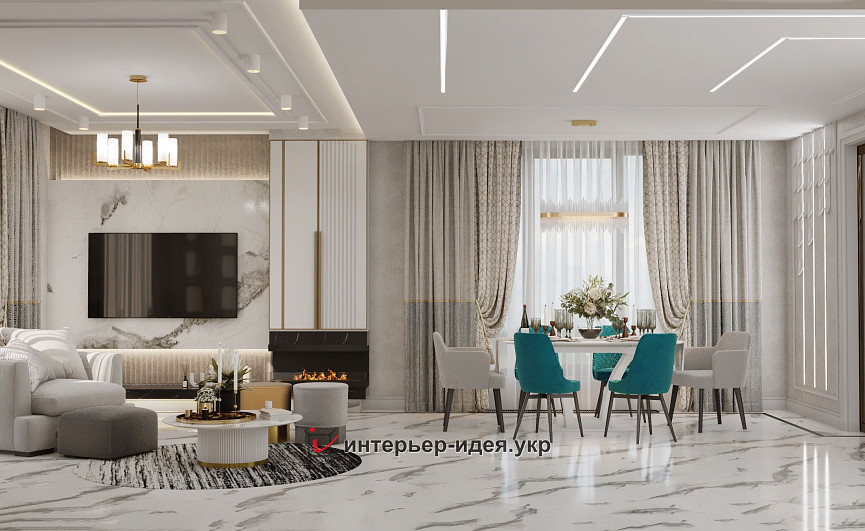 Вітальня в класичному стилі 44 м.кв