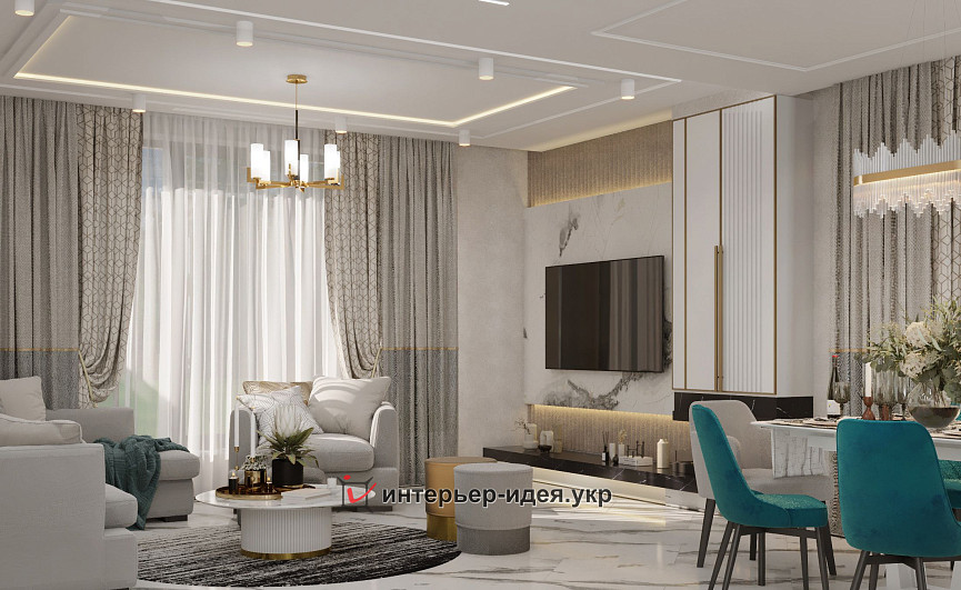 Вітальня в класичному стилі 44 м.кв