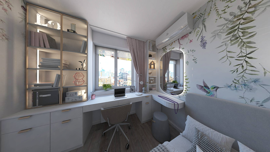 Дитяча кімната для дівчинки, 9.2 м²