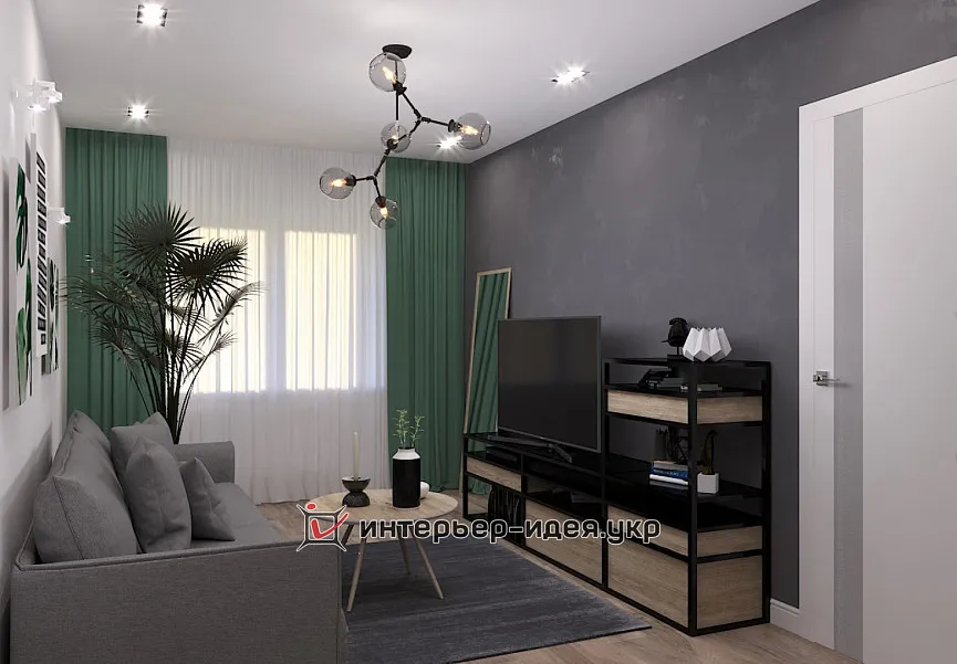 Вітальня для молодої сім'ї з нотками лофт і природи