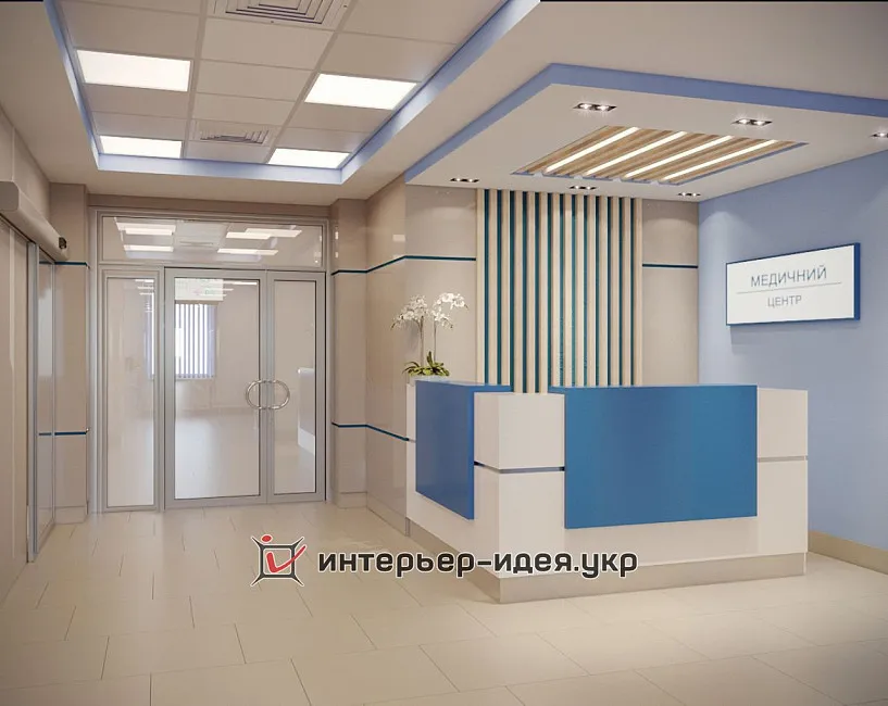 Дизайн ресепшена цокольного холу Медичного центру