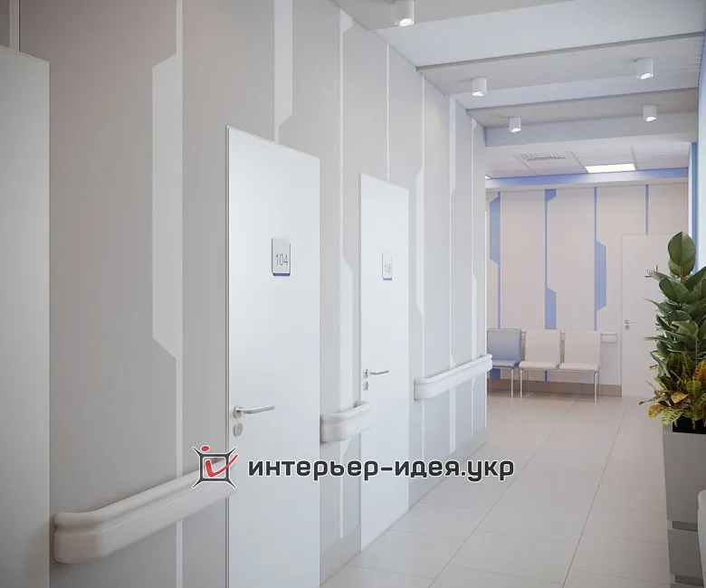 Дизайн ресепшена цокольного холу Медичного центру