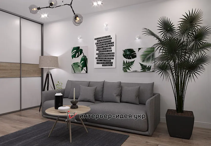 Вітальня для молодої сім'ї з нотками лофт і природи