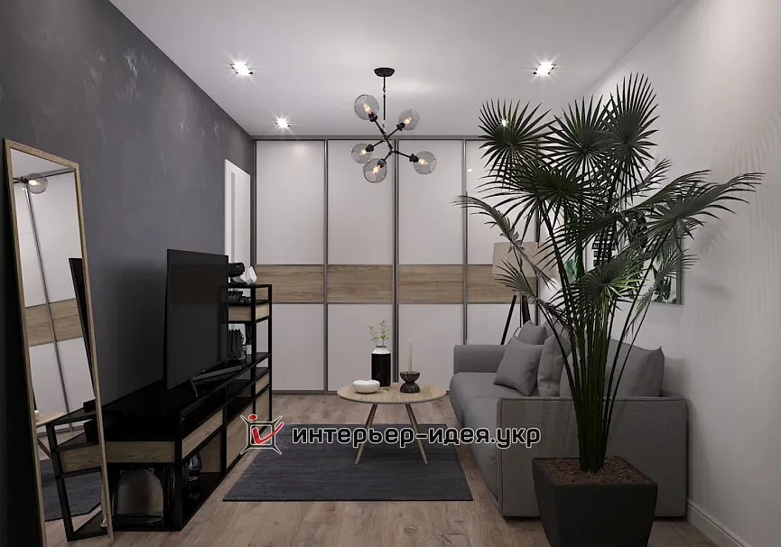 Вітальня для молодої сім'ї з нотками лофт і природи